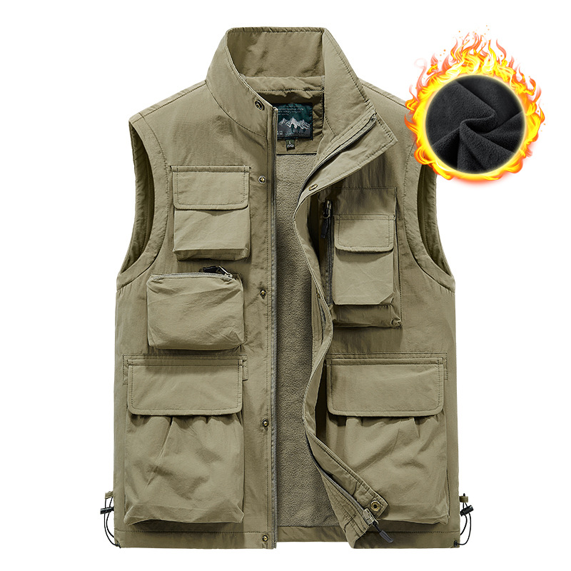 Leather Work Vest - Men Winter Outdoor Fleece Waistcoats Climbing
