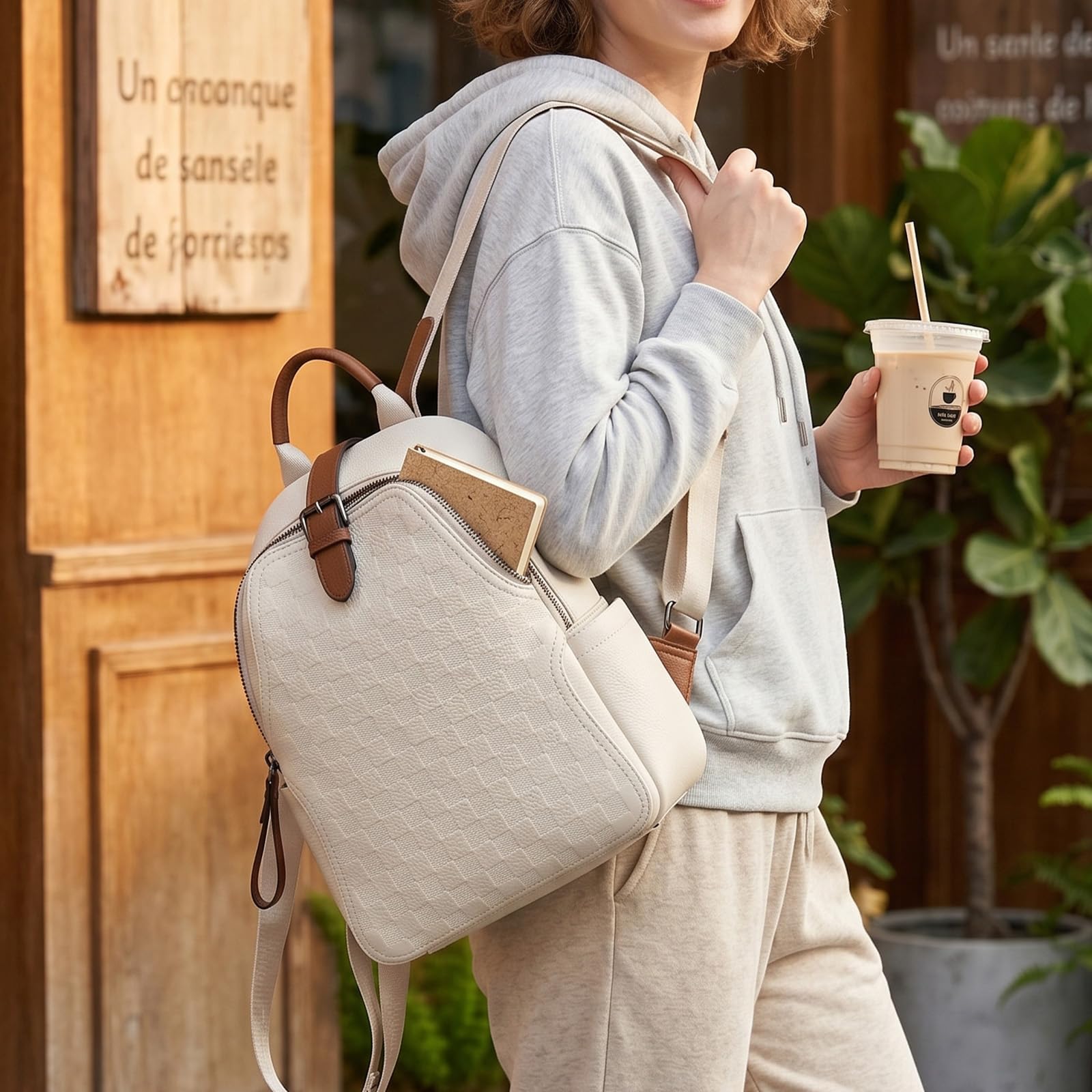 Women Embossed Checkered PU Le - đánh giá và giá Leather Work Womens Backpack