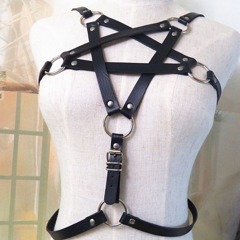 Woman Pentagram Punk Style PU  - đánh giá và giá Leather Work Harness