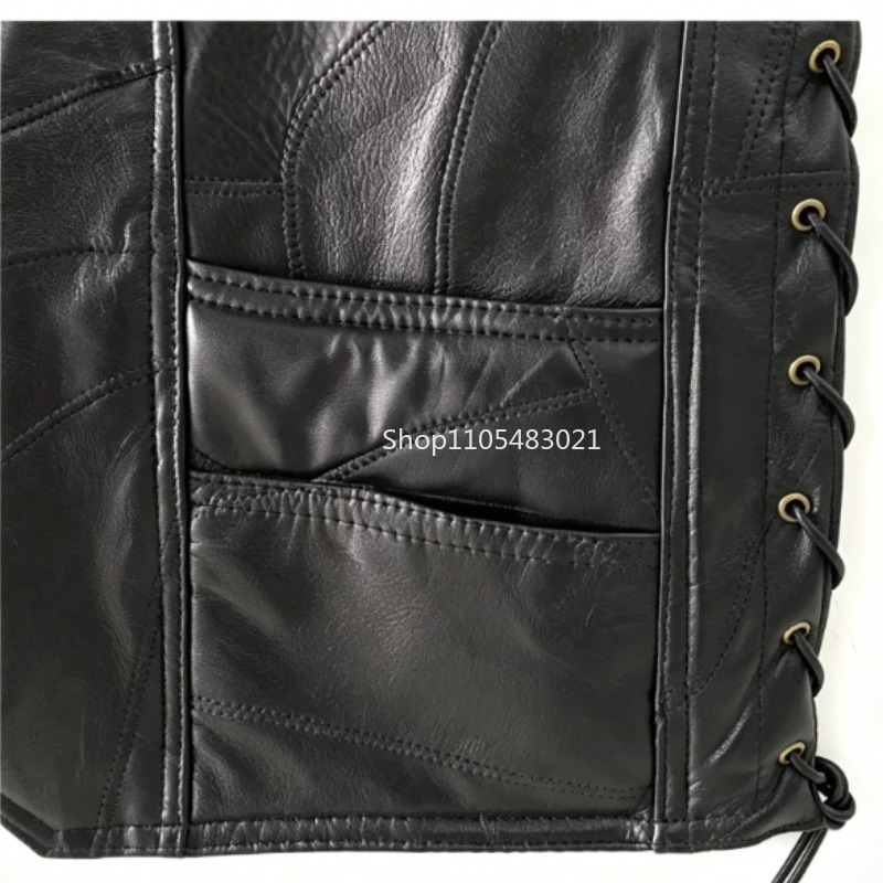 Men's Black Patchwork Leather  - đánh giá và giá Leather Work Vest