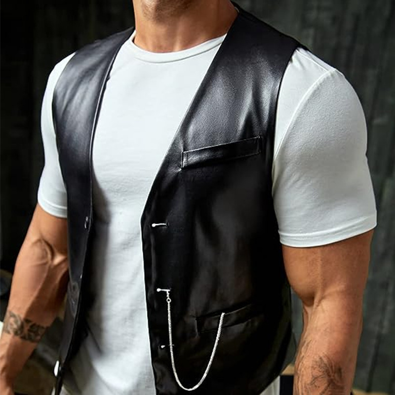 New Simple Men's PU Slim-fit L - đánh giá và giá Leather Work Vest