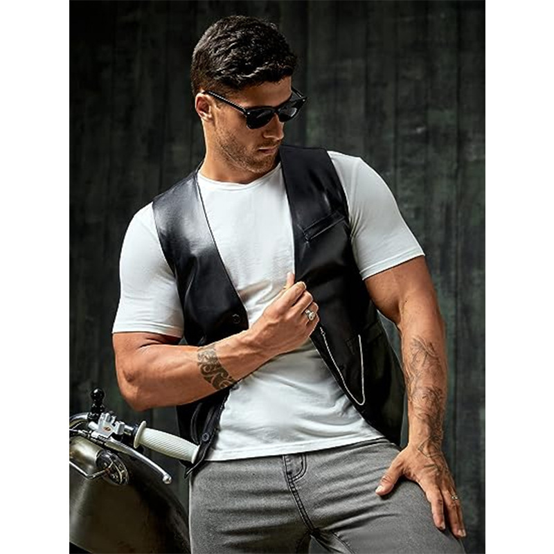 New Simple Men's PU Slim-fit L - đánh giá và giá Leather Work Vest